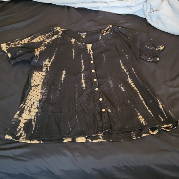 Greater Good black & tan tie dye short sleeve button shirt 2X cotton made India - Picture 1 of 6